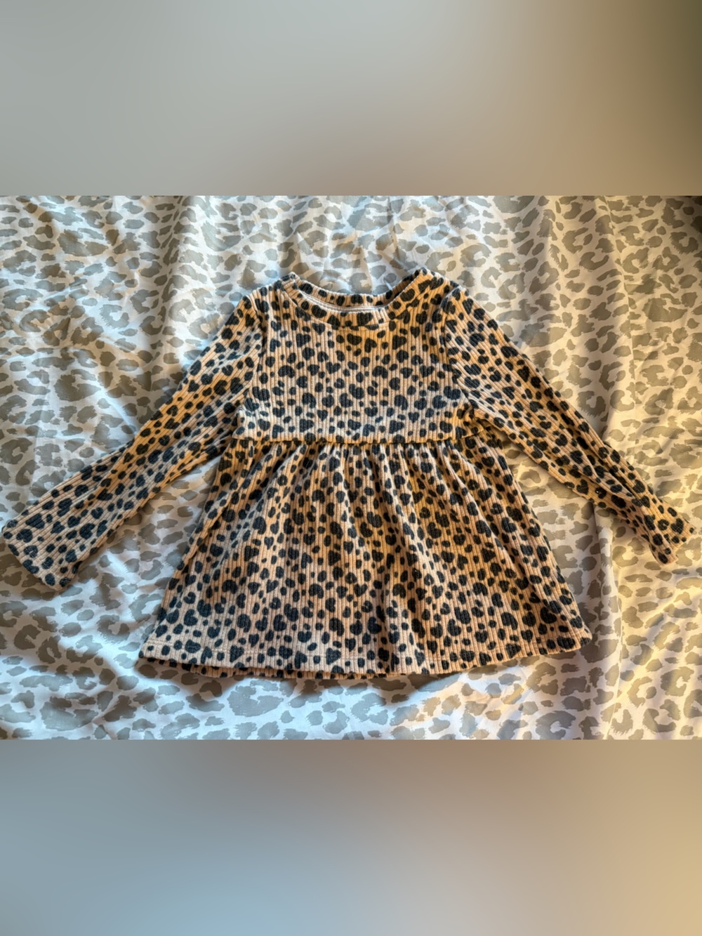 Cat & Jack Tan Leopard Print Long Sleeve Dress